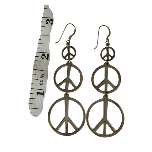 Women's Unbranded Silver Peace Sign Dangle Earrings One Size - Picture 5 of 5